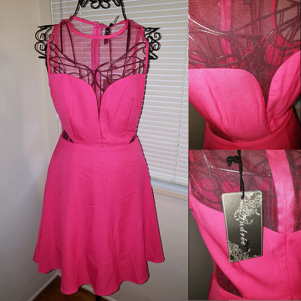 SOLD Hot Pink Flrty Reveal Valentines Day Fit & Flair Mini Dress S Andree